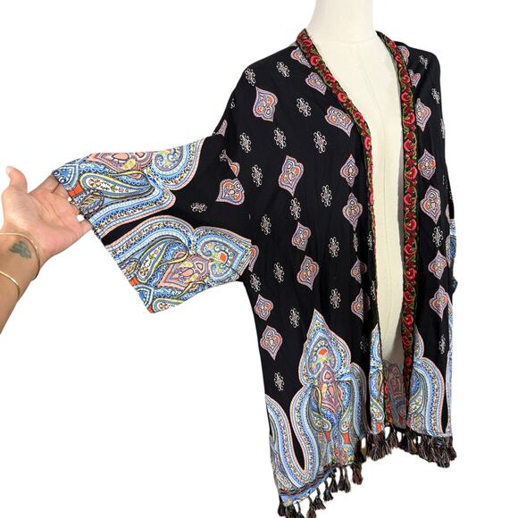 Umgee Smock Kimono Cotton Tassel Hem Boho Festival Cardigan | Size S/M - Picture 4 of 10